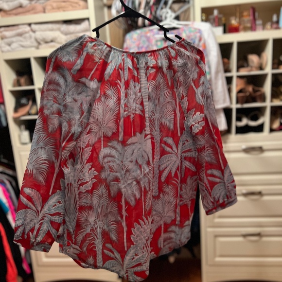Talbots, Size XS, Red blouse with palm trees - Picture 3 of 4